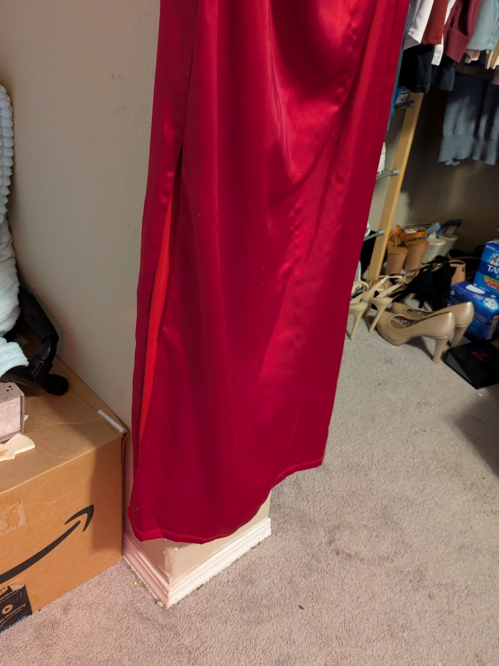 Laundry By Shelli Segal Red Satin Side-Slit Maxi Dress